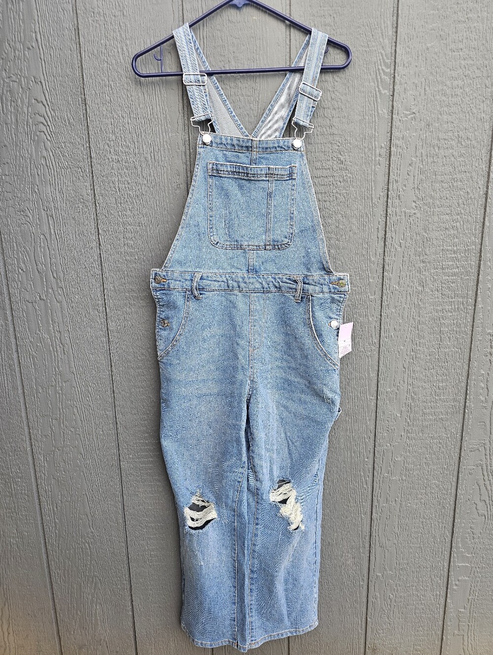 Wild Fable Women's Blue Distressed Denim Overall One-Piece w/ Pockets Size M